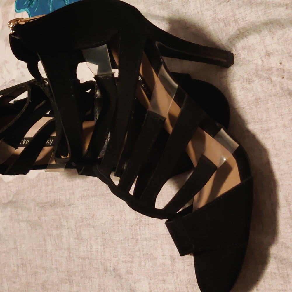 Black Strappy sandals with clear accents